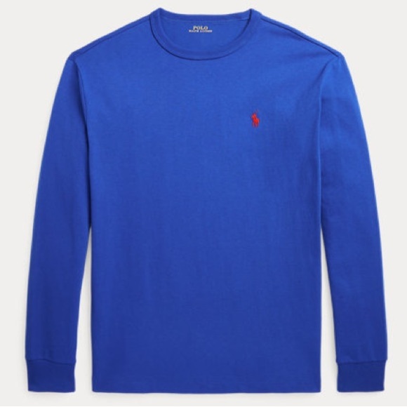 Polo Men's Blue Long Sleeve Shirt Classic Fit Heavyweight Jersey T-Shirt vintage - Picture 1 of 5